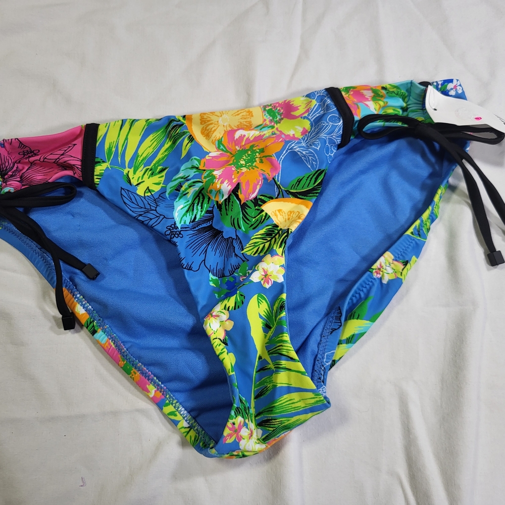 Bar III Blue Tropical Floral Bikini Bottom Womens Size XL Nwt